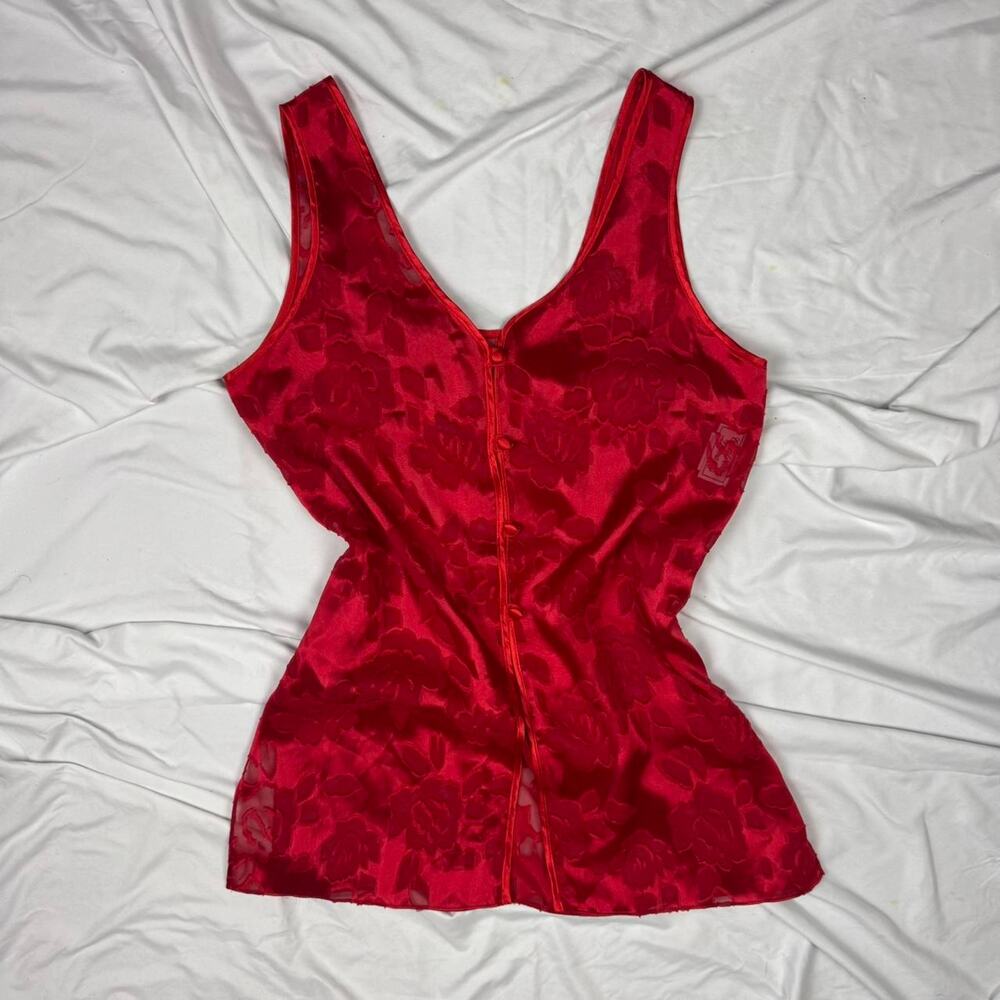 ★ vintage red floral satin top ★